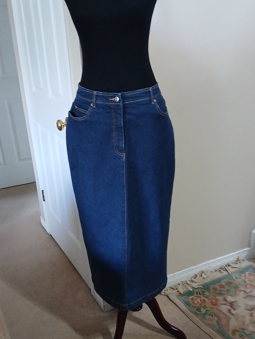 Midnight Blue Denim Pencil Skirt - Women